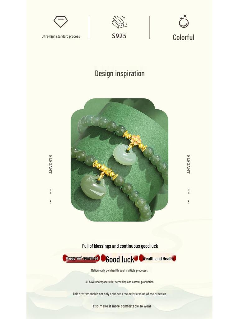 Браслет из нефрита и эмали с градиентным зеленым колесом обозрения и цветком, женский, из стерлингового серебра 925 пробы, в национальном стиле