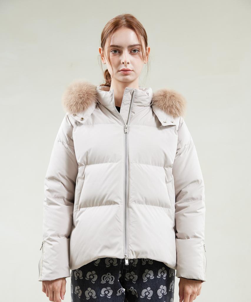 YUJEEOT Fox Fur Goose Down Jumper Beige