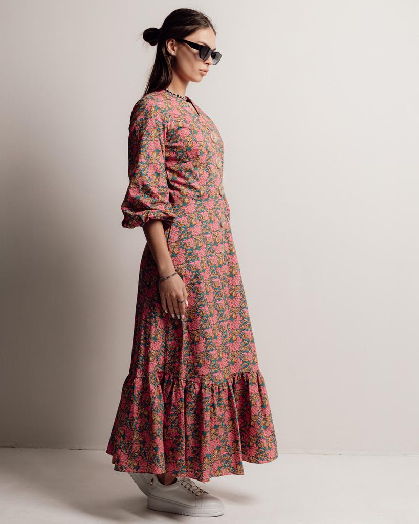 Summer Dress Long with Flowers Samsara 6672 36 Pink