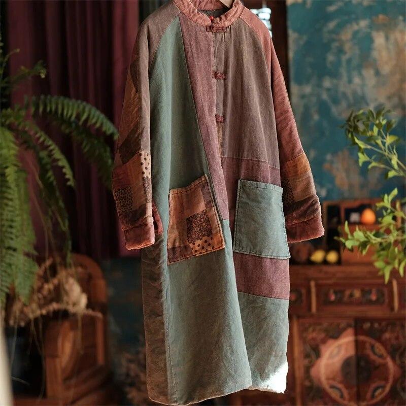 Johnature Женские зимние винтажные парки с длинными рукавами и пуговицами, хлопковые зимние пальто, женские парки в китайском стиле