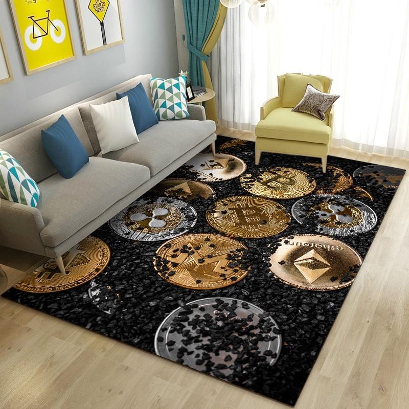 3D Bitcoin Area Rug Large,Carpet Rug for Living Room Bedroom Sofa Kitchen Doormat Decoration,Children Play Non-slip Floor Mat