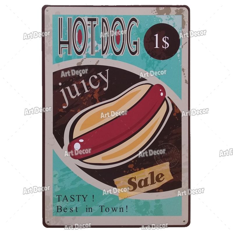 Shabby Chic Popcorn Metal Poster Tin Sign Vintage Cinema Dining Room Decor Plaques Retro Hot Dog Metal Plate Kitchen Accessories