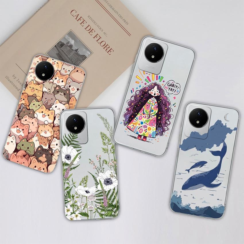 Для Vivo Y02 Y02A Y02S Y10 Y11 Y12 Y12a Y13 Y15 Y15a Y16 Y17 Y19 Прозрачный ТПУ чехол с рисунком океанического кита, противоударная задняя крышка для Vivo, силиконовый чехол для телефона