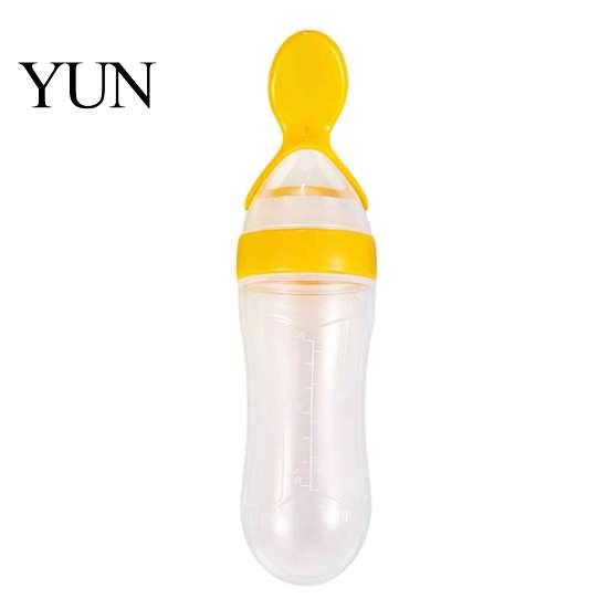 Infant Cereal Feeding Bottle Baby Silicone Squeeze Spoon, Single-handed Rice with Dispensing Spoon Flow Control, Easy Clean for Toddler