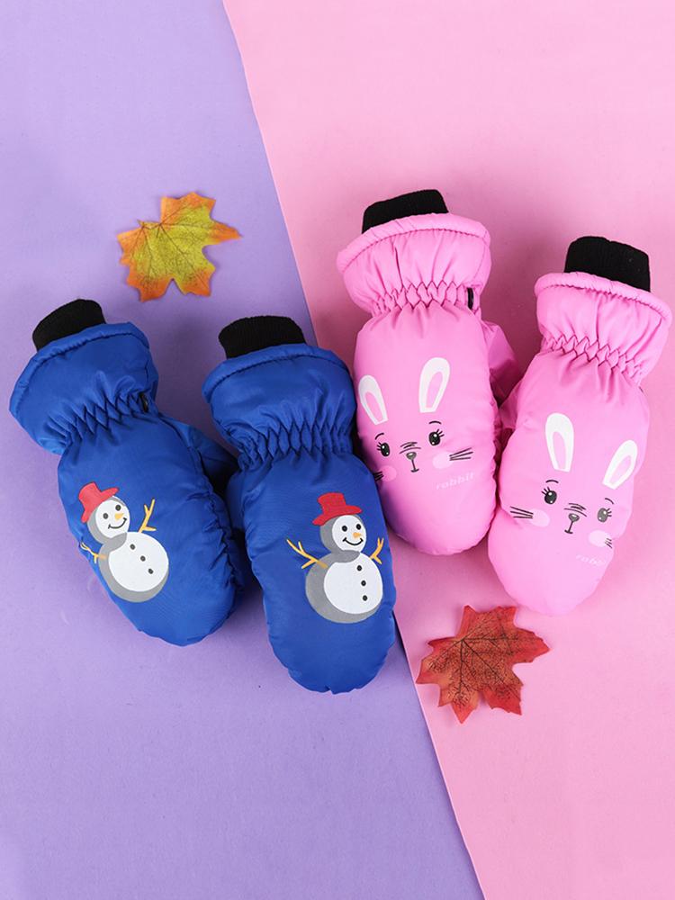 Осенне-зимние детские перчатки, рождественские детские варежки с мультяшным принтом для девочек и мальчиков, толстые флисовые водонепроницаемые детские перчатки на полный палец