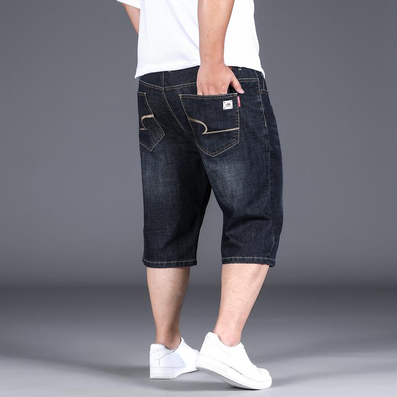 Новые летние мужские джинсовые шорты большого размера, эластичные свободные джинсовые брюки, мужские толстые пятиминутные шорты Tide