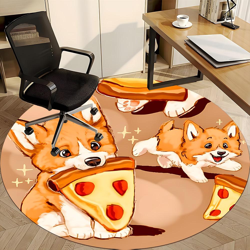 1PC Pizza Puppies Office Round Area Rug, Mat Suitable ForOffice, Under Office Chairs Bedroom Living Room Home Decor, Room Deco