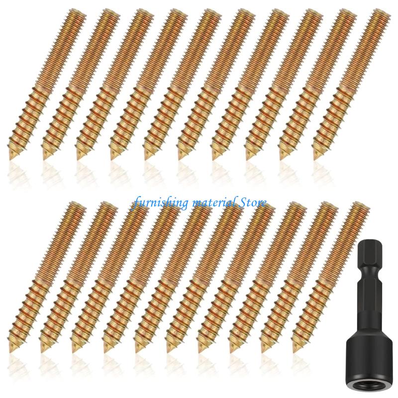 Y5GD 20Pcs Carbon Steel Hanger Bolts Tapping Threaded Rod Screws Fasteners for Wooden Stairs Furniture Assembly