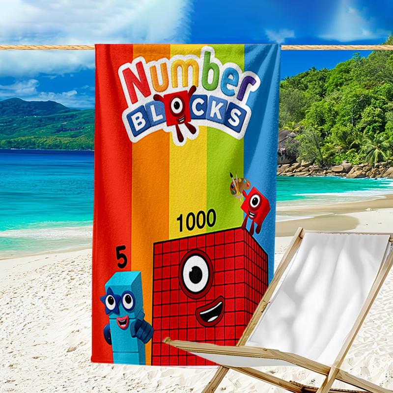 Пляжное полотенце с рисунком Numberblocks - мягкое, впитывающее, быстросохнущее, можно стирать в машине - идеально для плавания, кемпинга, купания