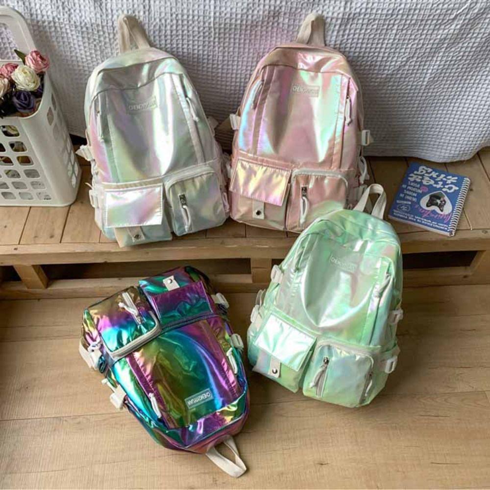 Multi-Pocket Laser Backpack Korean Style Shoulder Bag Portable Students School Bag Teenager