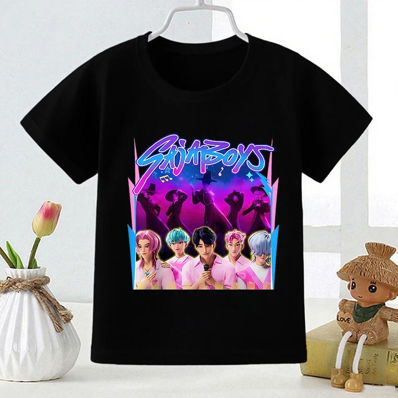 Kpop Охотник на демонов Saja Boys Модная детская футболка с принтом Летний топ для девочек Детская футболка с коротким рукавом