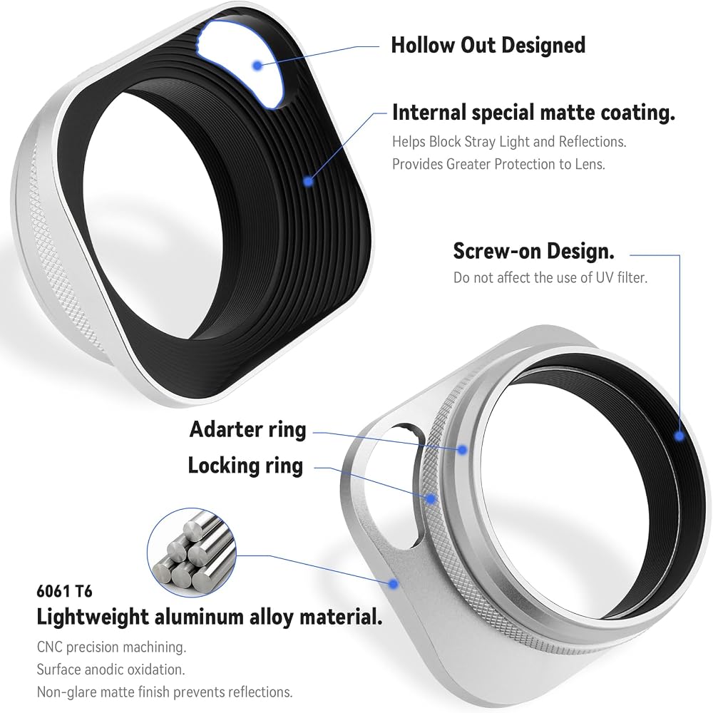 Haoge LH-ES3 Square Metal Lens Hood, Hollow Out, with 49mm Adapter Ring, for Fujifilm FinePix X100, X100S, X100T, X70, X100F, X100V Cameras (Fujifilm 
