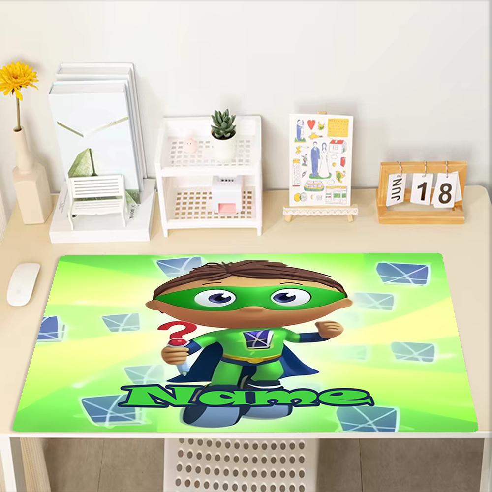 Custom Name Super Why Theme Mouse Pad, Non Slip Rubber Base, Multifunctional Office & Home Decor, Perfect for Workspace Personalization.
