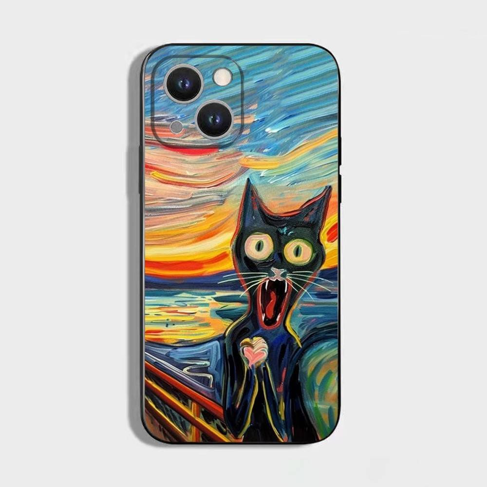 Абстрактная Черная Кошка Чехол для Телефона Для iPhone 16,15,14,13,12,11 Plus,Pro Max,XS,X,XR,SE,Mini,8,7,Мягкий Силиконовый Черный Чехол