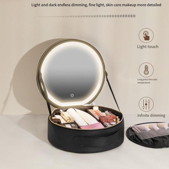 Дорожная косметичка с зеркалом с подсветкой, перезаряжаемая светодиодная косметичка-органайзер с регулируемыми разделителями, портативный футляр для косметики