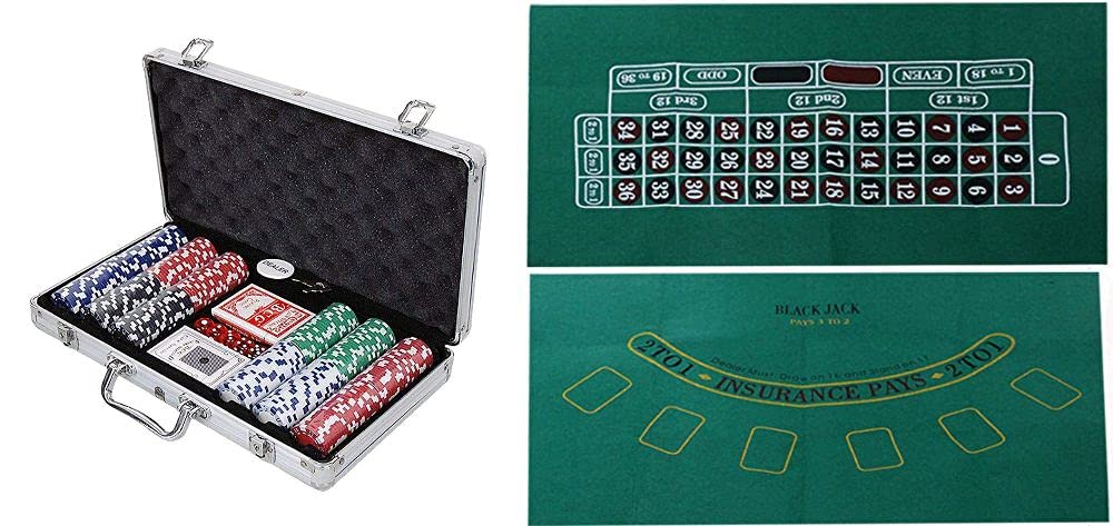 XIAXIN Casino Poker Set Roulette Blackjack Reversible Play Mat Характеристики игрового коврика 300 игральных костей алюминий (Шашан) ЗА-410+ЗА-411 (ЕВРО + фишки, карты,