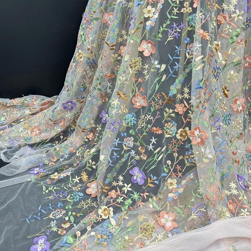 1 Yard 3D Flower Lace Tulle Fabric Delicate Embroidery Lace Fabric For Diy Sewing Wedding Dress Party Background Decor