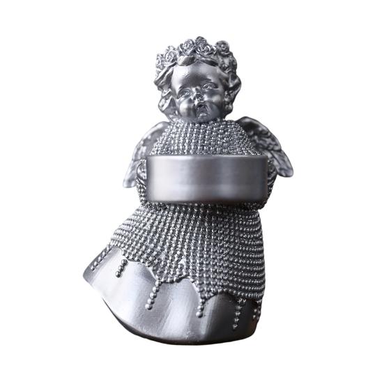 Resin Angel Statue Hug Heart Candlestick Shape Ornament Angel Sculpture Comfortable Feel Angel Ornament