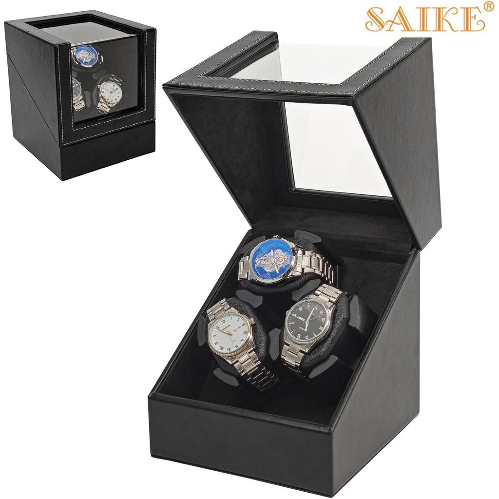 Premium Leather 3-Position Automatic Watch Winder with Open-Lid Auto-Stop Feature