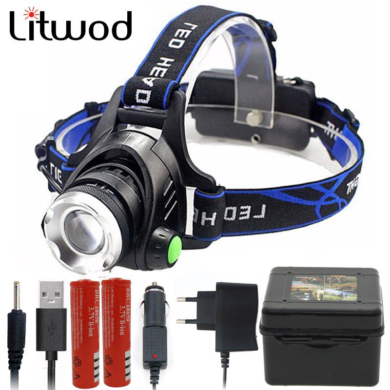 Super Bright LED Headlamp T6 Zoomable Headlight USB Rechargeable 6000lm Head Flashlight Torch Lamp Light Lantern
