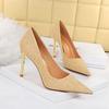 Sexy Thin Metal Heel 9.5cm Thin Heel High-heeled Cloth Surface Shallow Mouth Pointed High-heeled Shoes Women's Single Shoes