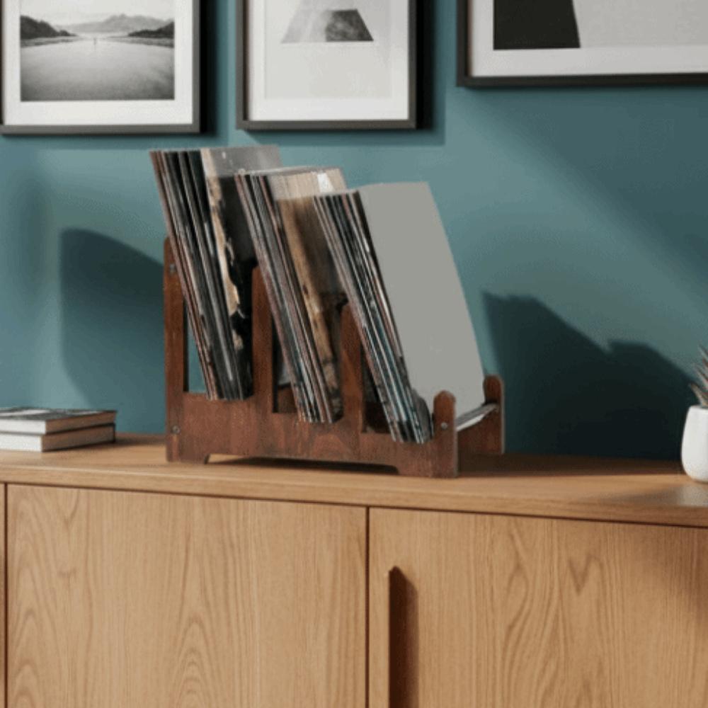 Large Capacity Vinyl Record Holder Brown Book Storage Rack Vintage CD Display Stand CDs
