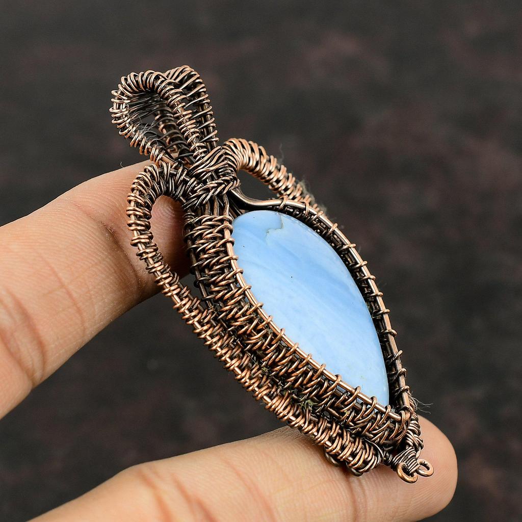 Owyhee Blue Opal Pendant Copper Wire Wrapped Pendant Handmade Pendant Wire Wrap Jewelry Amazing Pendant Gift For Mom Gemstone Copper Jewelry