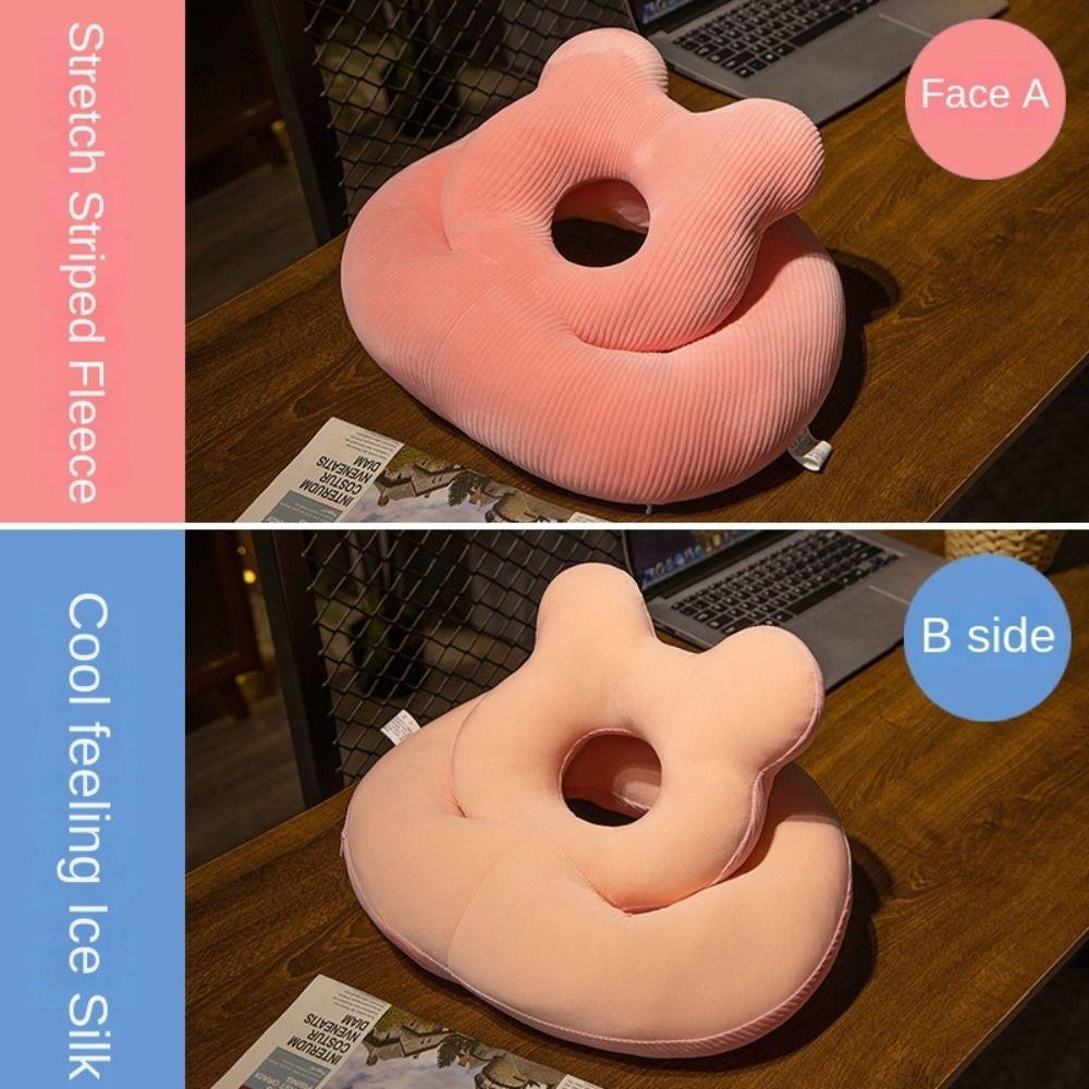Double-sided Bear Pillow Stuffed Toy Plush&Ice Silk Sunmer Nap Pillow Winter