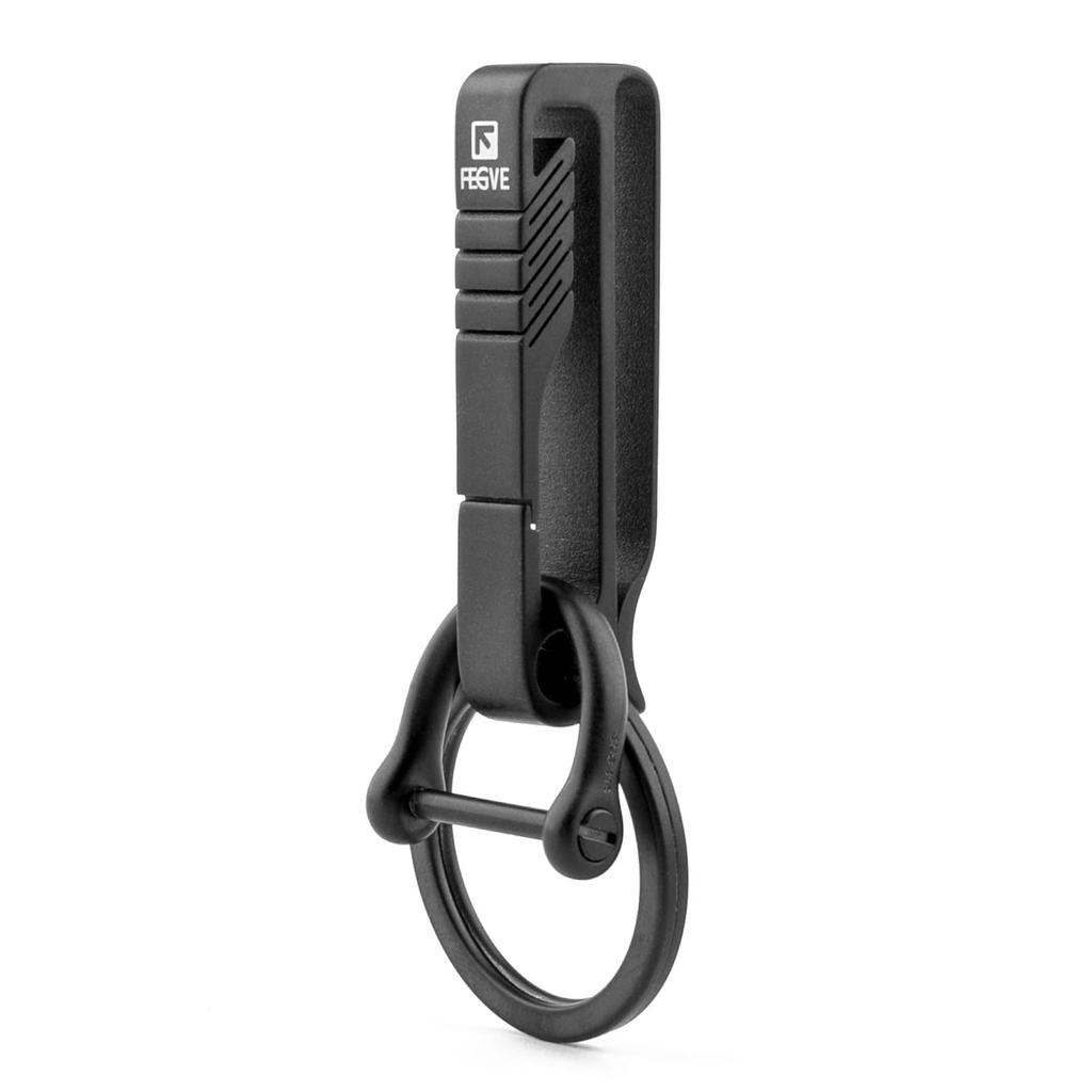 Carabiner Titanium Key Holder Stylish Key Clip Hook for Car Bicycle Motorcycle House Keys Present Gift 1 [FEGVE] (BK1S/Black + D-Ring/Black pc)