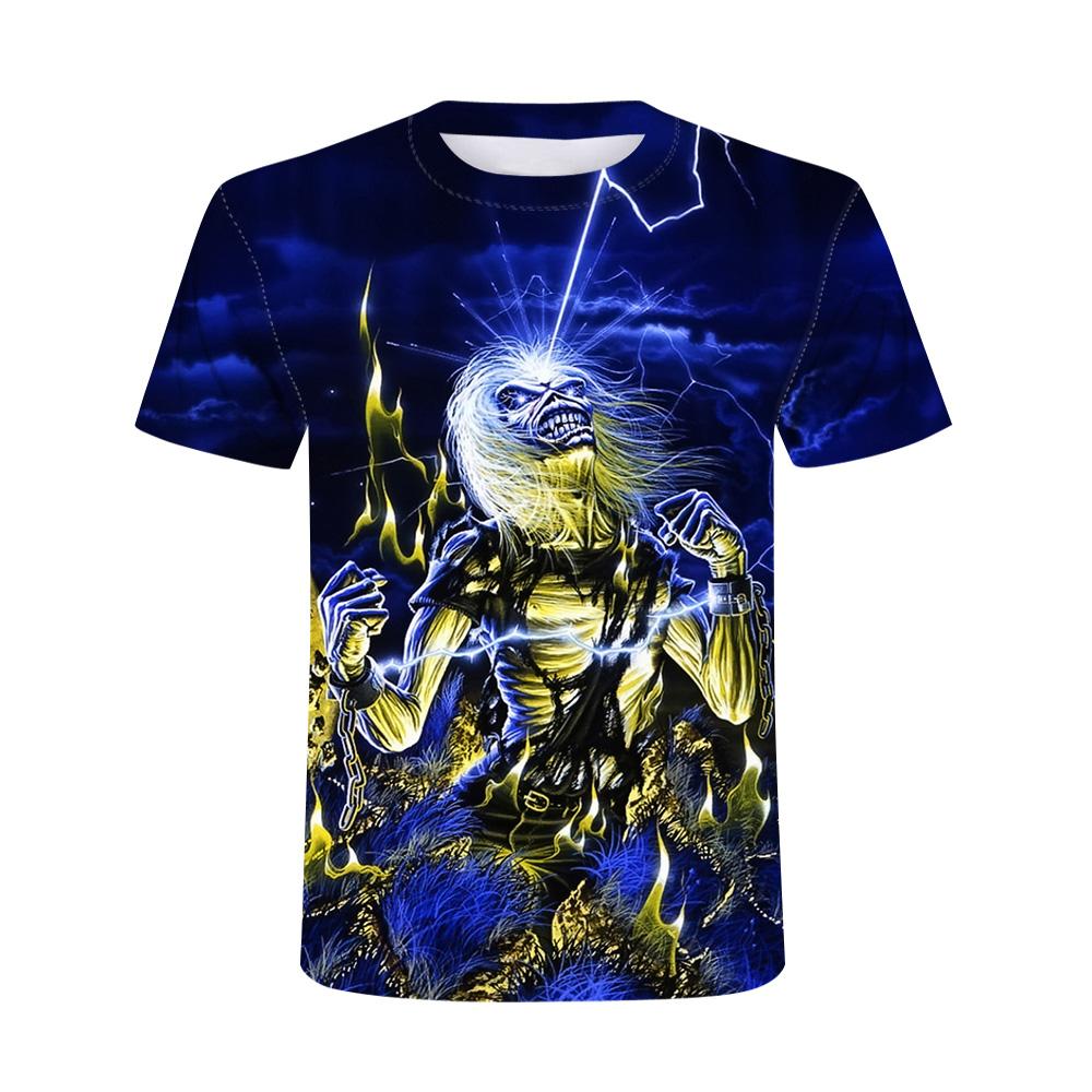 Heavy Metal Skull Man T-shirt Punk Festival Rock 3D Digital Printing Casual Shirt Oversized Hip Hop Short Sleeve O-Neck Top Tees KTB