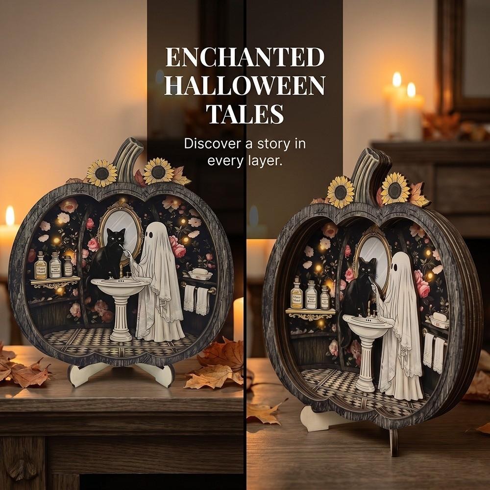 Wooden Desktop Decoration 20cm Halloween Decorative Plate Halloween Ornaments  Bookshelf Storage