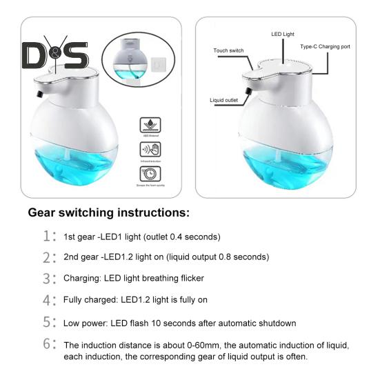 Automatic Sensor Soap Dispenser Rechargeable 500mAh Battery Transparent Bottle Infrared Sensor Touchless Liquid Soap Dispenser