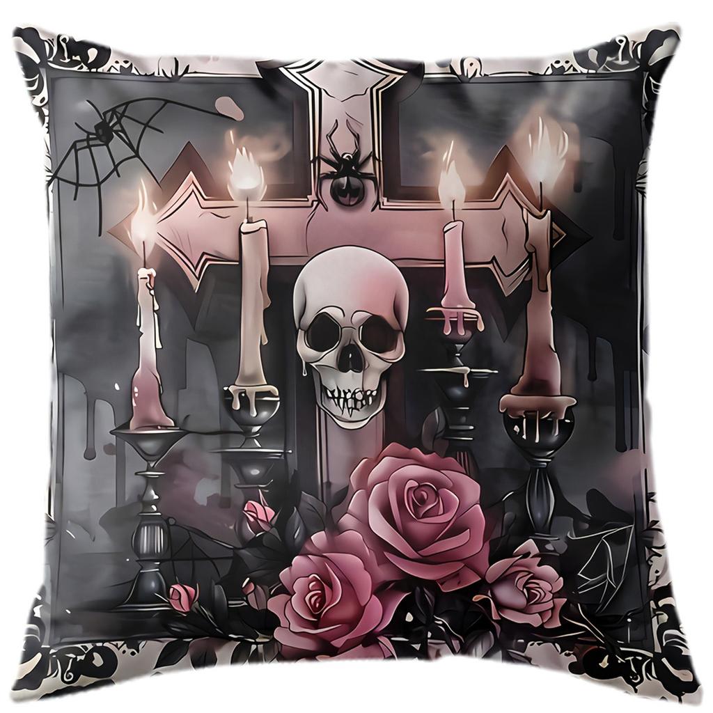 Жуткие и стильные наволочки на подушки на тему Хэллоуина: Подарок чехол на диванную подушку с дизайном Черепа, Розы и Счастливого Хэллоуина
