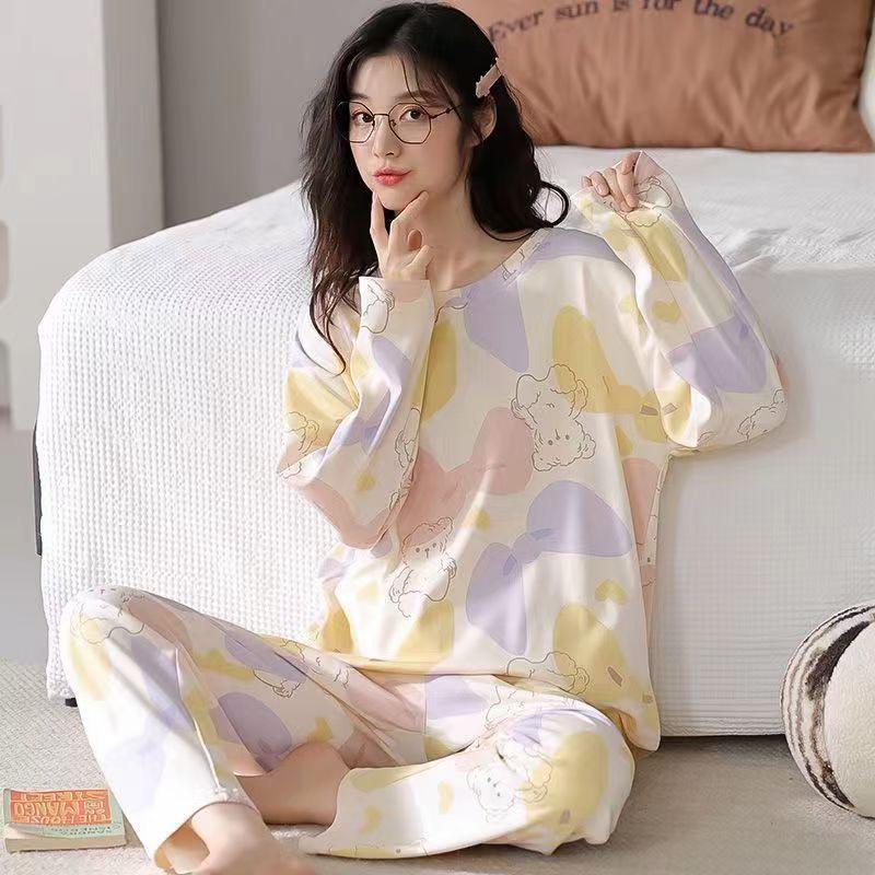 Women's Cute Cartoon Pajama Set - Long-Sleeve Top & Trousers