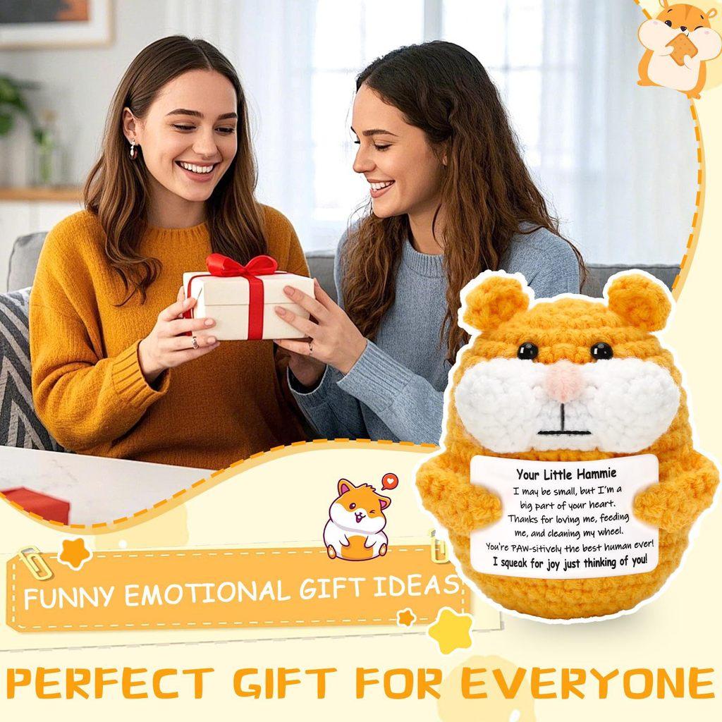 Хомяк Позитивный Вязаный Крючком Животные Кукла С Открыткой Настольное Украшение Эмоциональная Поддержка Ручная Работа Вязаная Игрушка Для Поднятия Настроения