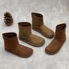Retro Handmade Genuine Leather Boots Round Toe And Flat Bottomed Mid-calf Boots