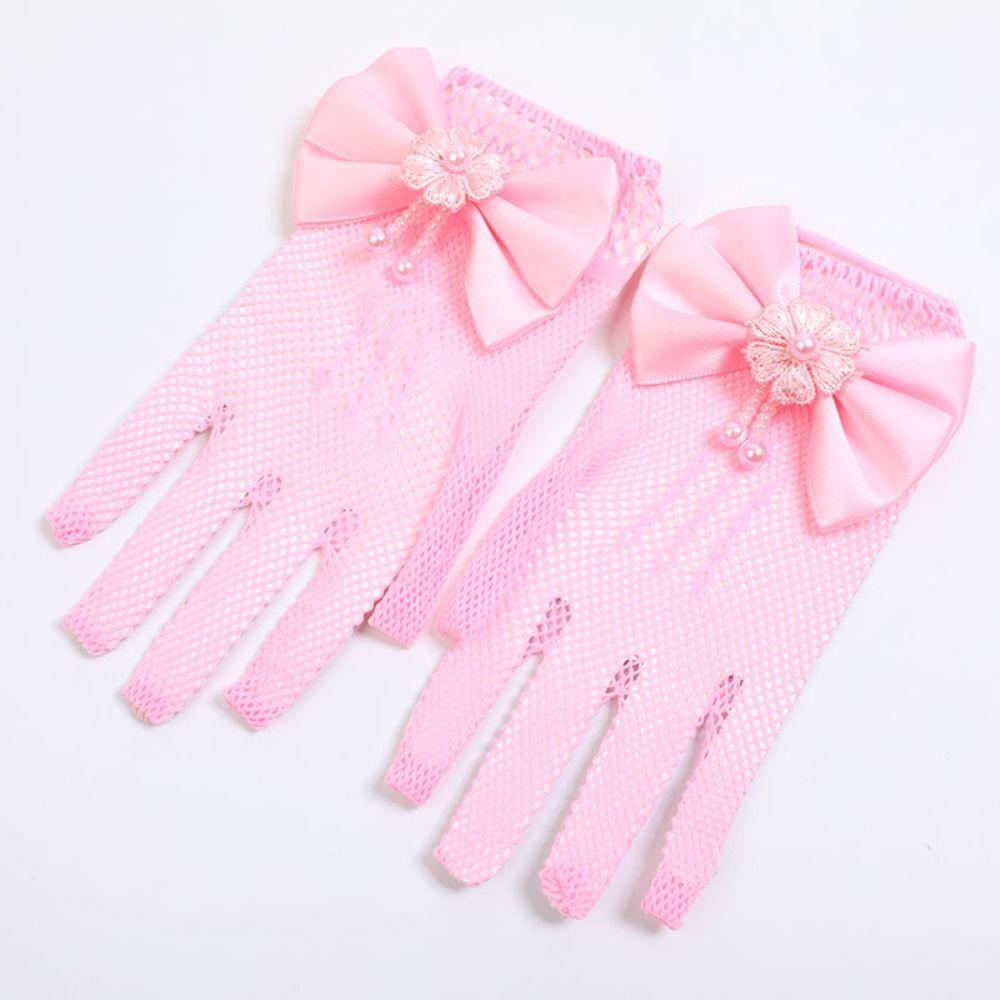 Bow Knot Lace Mesh Gloves Short Etiquette Dress Gloves Holiday Princess Birthday Party Gloves