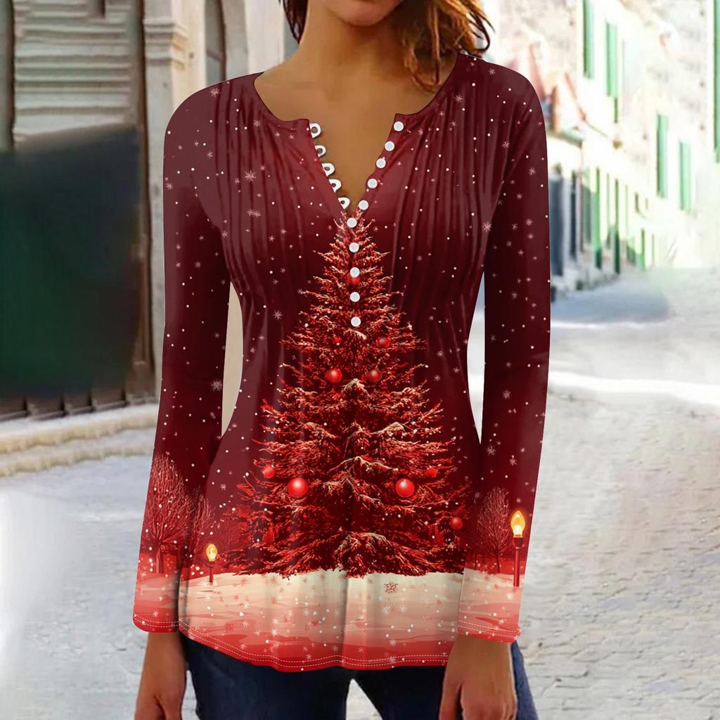 Рубашки с длинным рукавом для женщин, осенняя мода, нарядные повседневные блузки, модные плиссированные туники, топы для леггинсов, Рождество