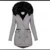 2024 Осень/Зима Приталенное Женское Однотонное Пальто Миди с Капюшоном и Меховым Воротником, Теплое Хлопковое