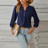 Women's Casual Button V-Neck Solid Color Long Sleeve Top