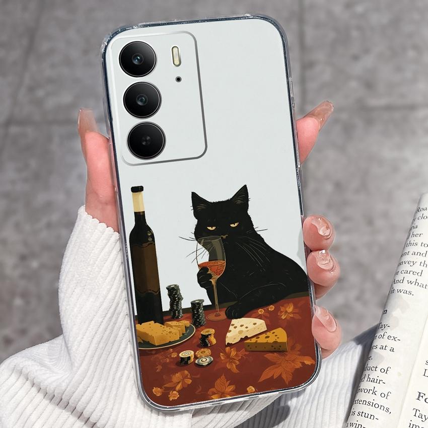 Для Oppo Realme C75 C75x C71 C67 C63 C55 C35 C33 C21Y C20 C15 Прозрачные чехлы для телефона Очаровательные кошачьи узоры Защитная пленка Пылезащитный чехол Для корпуса Oppo