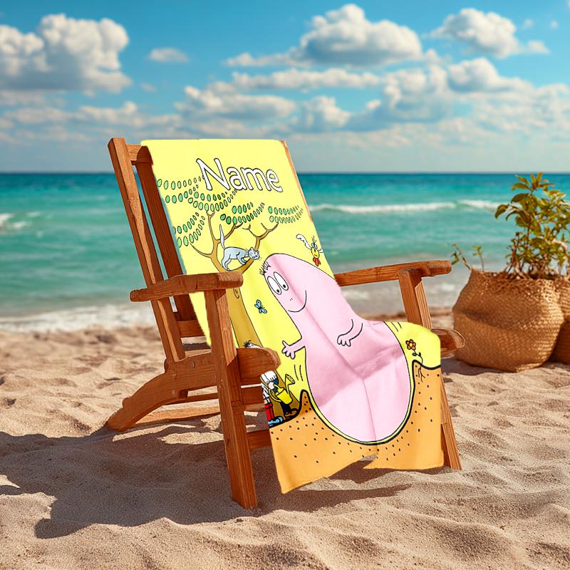 Personalized customized proof beach towel with Barbapapa pattern - soft, absorbent, quick-drying, perfect swimming, camping&bathing
