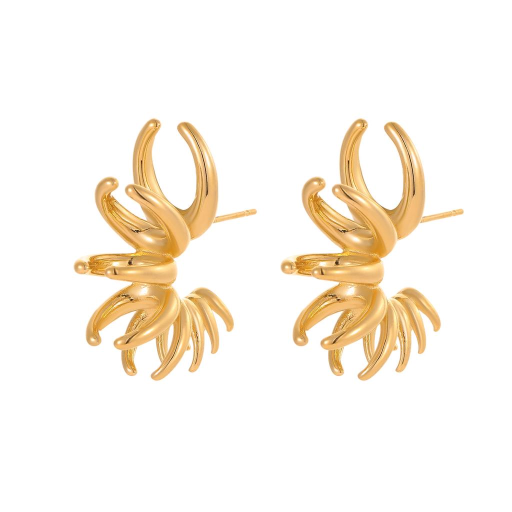 GEMCHIC Women's Geometric Irregular Wing Design Gold Plated Stainless Steel Stud Earrings Fashion Statement Jewelry