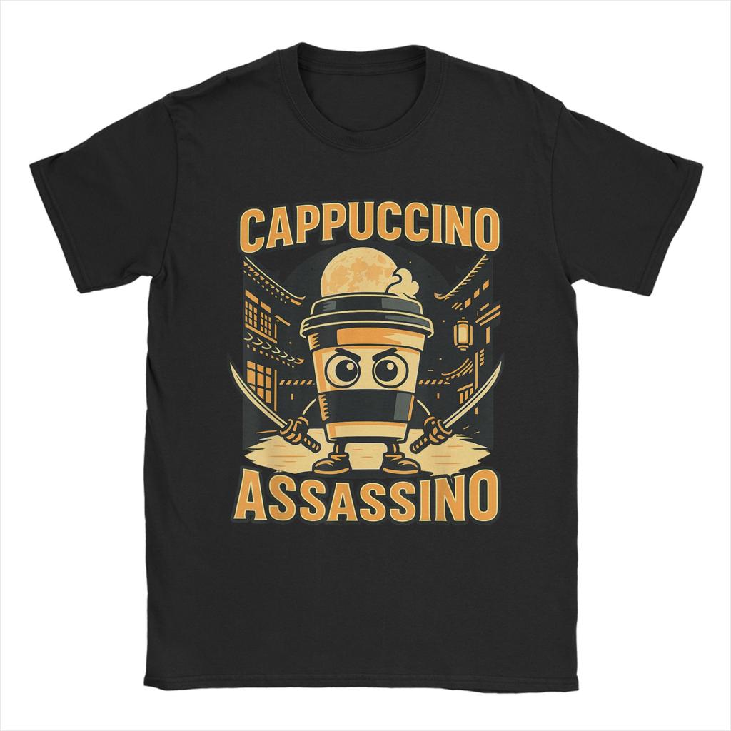 Смешная итальянская футболка с принтом Brainrot Cappuccino Assassino, унисекс, с круглым вырезом, 100% хлопок, футболка, футболка, подарок на день рождения, одежда