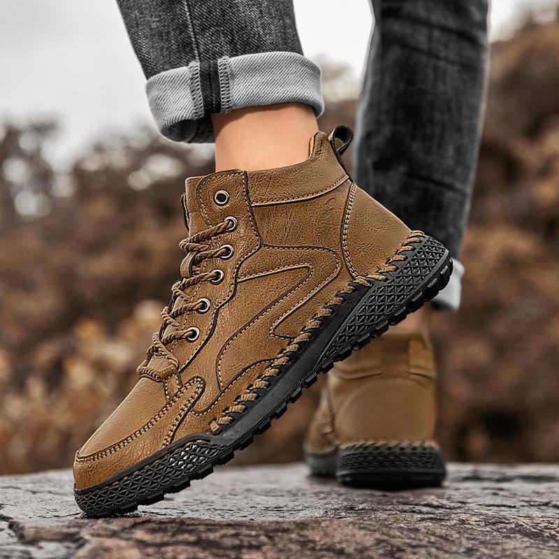Сапоги из спилковой кожи ручной работы, мужская обувь, удобные ботильоны для мужчин, повседневная обувь, обувь для работы на открытом воздухе