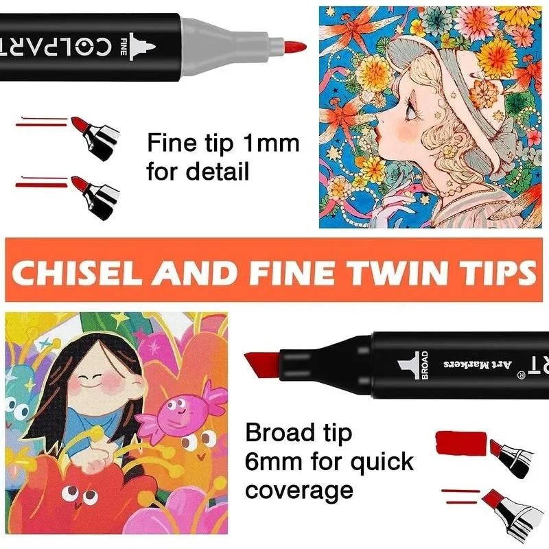 120 Хороших Маркеров для Раскрашивания Спиртовые Маркеры Двусторонние Художественные Маркеры для Детей Жесткие Маркерные Ручки с Держателем и Сумкой для Переноски для Взрослых