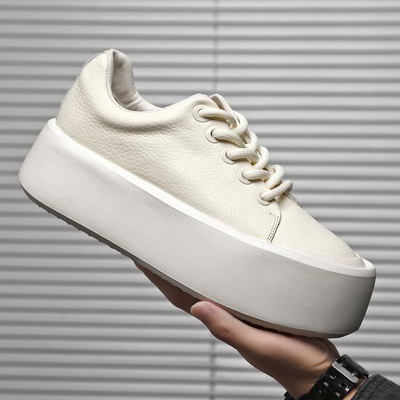 New Men's Comfort All Match Genuine Leather Platform Height Increasing Causal Shoes Flats Moccasins Walking Sneakers