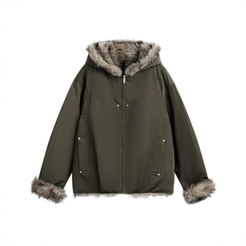 Unisex Oversized Winter Puffer Jacket With Faux Fur Collar Warm Cotton-Padded Hooded Coat Youth Casual Wear