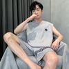 Стильный мужской пижамный комплект, летние тонкие хлопковые мужские пижамные комплекты, повседневная одежда для сна, топы без рукавов + шорты, 2 шт./комплект
