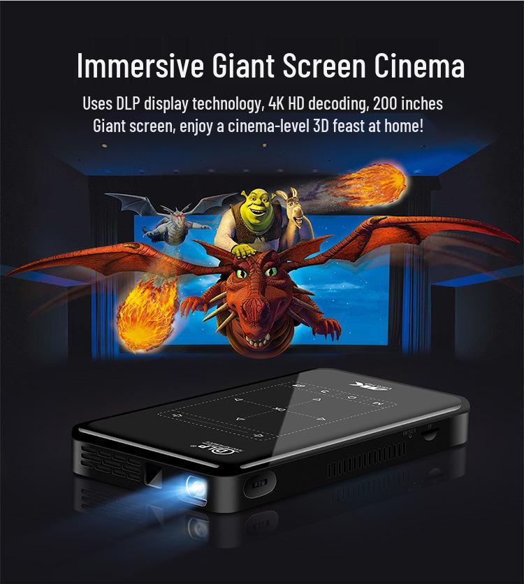 Мини-проектор DLP 4K 3D HD с подключением к мобильным устройствам, 2+32 ГБ